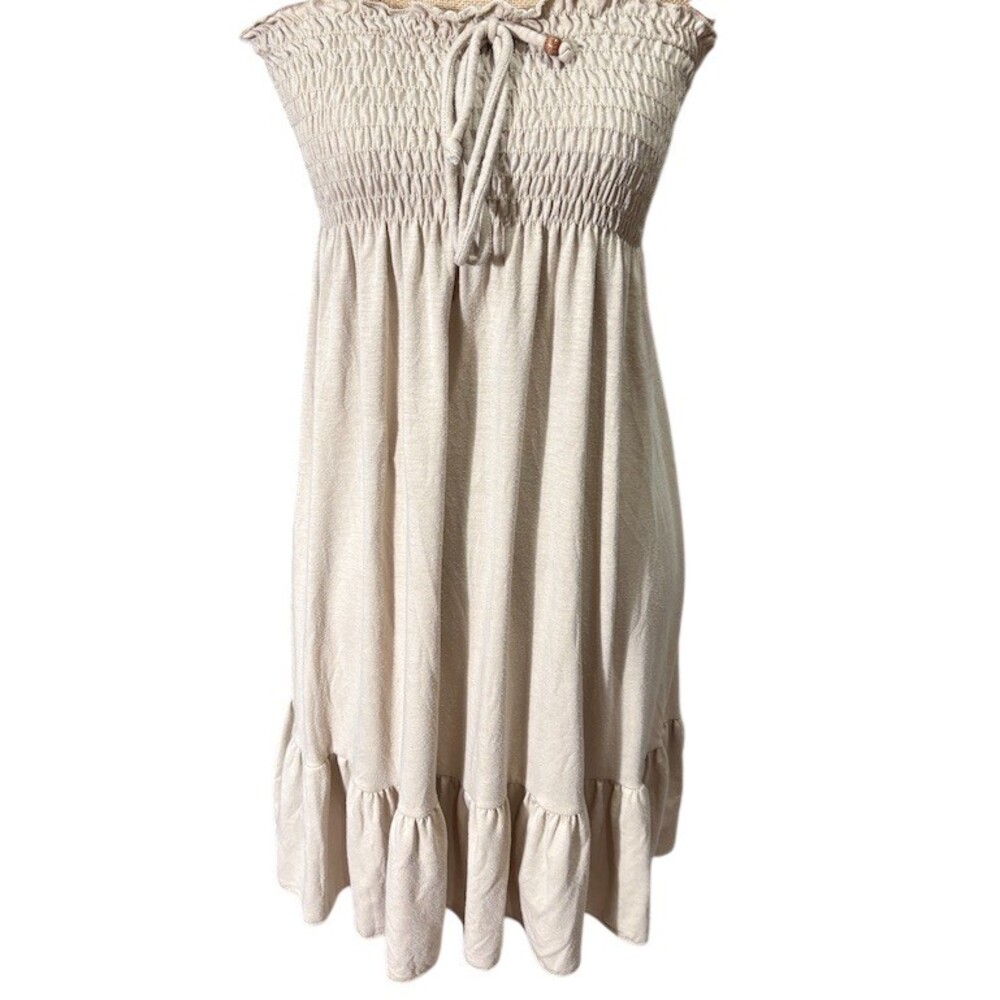 No Boundaries Dress Womens Size M Beige Strapless Midi Boho Coquette Dainty - Picture 1 of 8